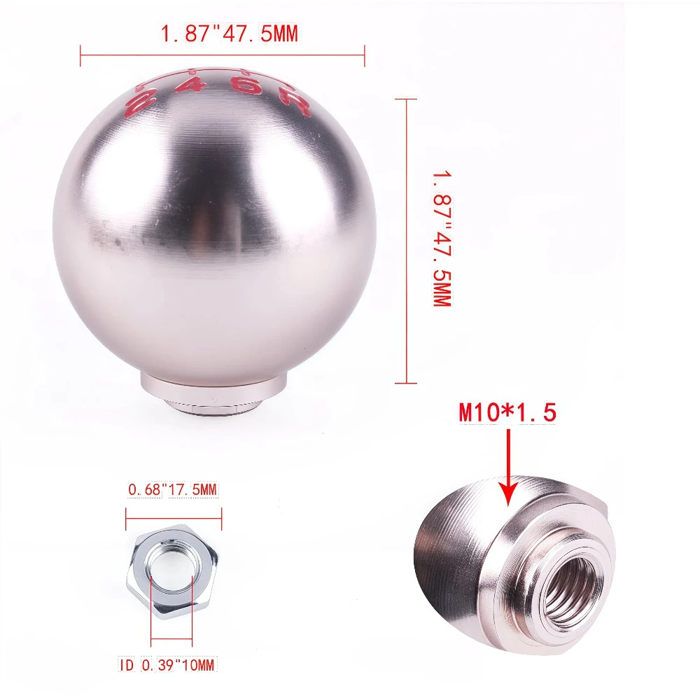 Aluminum 5/6 Speed Ball Shape Shift Gear Knob M10*1.5 For Honda Fit Civic City FD2 FN2 EP3 TYPE R DC2 DC5 AP1 AP2 S2000 F20C