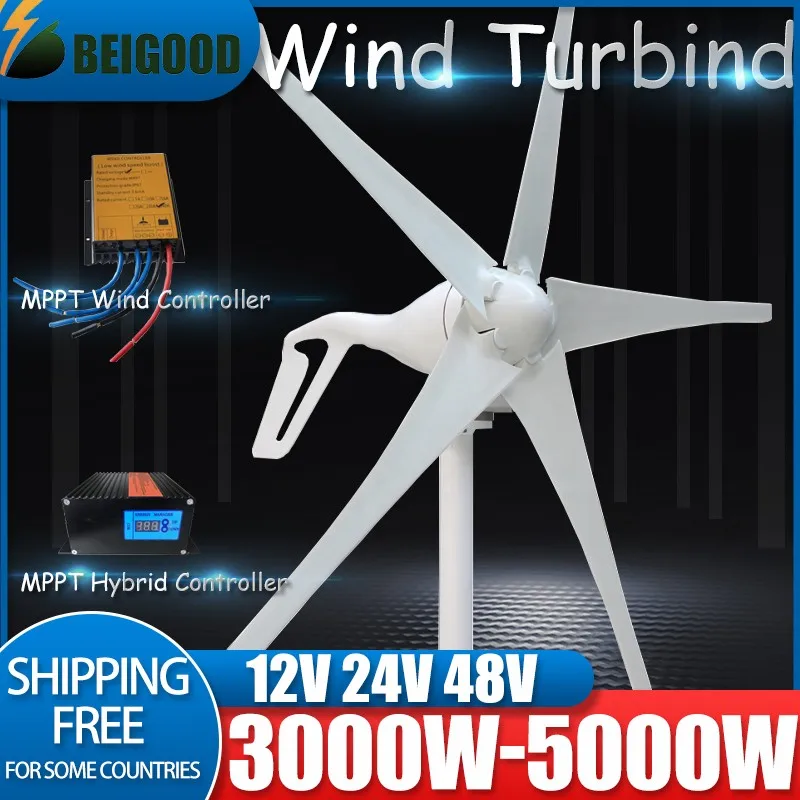 3000W-8000W Home Farm Small Wind Power Turbine 12V 24V 48V Wind Energy Generator Windmill With MPPT Charge Controller Regulator