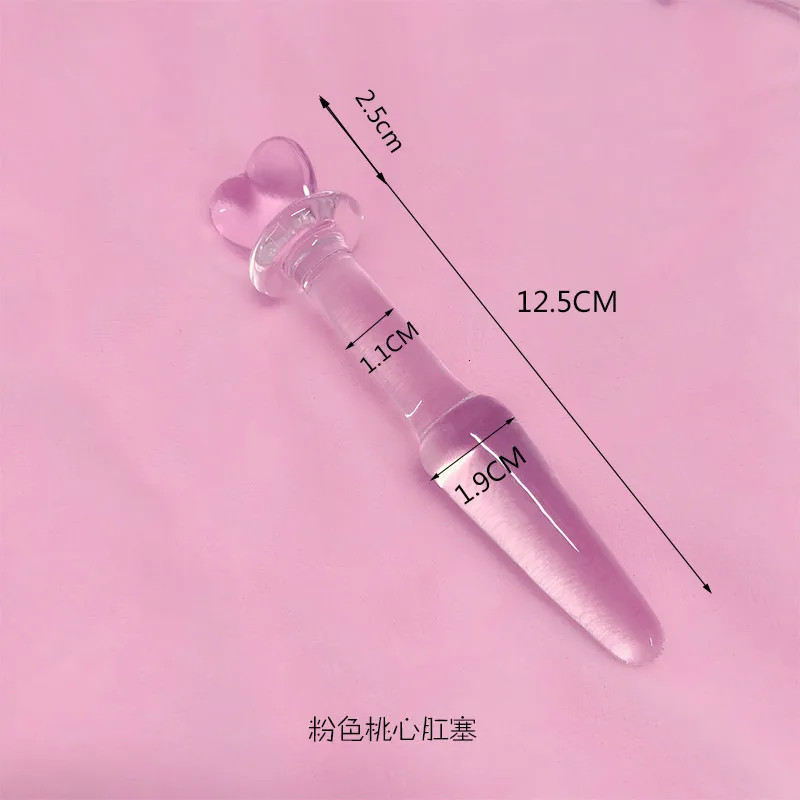 Anal Beads Pink Heart Butt Plug Glass Dildo Vaginal and Anal Stimulation Anal Plug Toys for Women