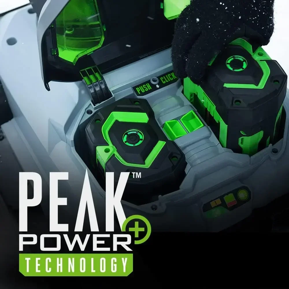 Power+ SNT2114 Peak Power เครื่องเป่าหิมะขนาด 56 โวลต์ 21 นิ้วพร้อมสว่านเหล็ก, (2) แบตเตอรี่ 7.5Ah และอุปกรณ์ชาร์จแบบ Dual-Port