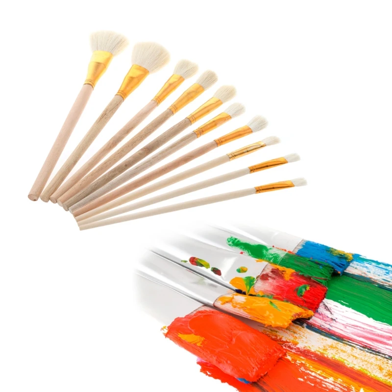 Y1UB 10Pcs Brushes Set for Art Painting Oil Acrylic Watercolor Drawing Craft DIY Kid