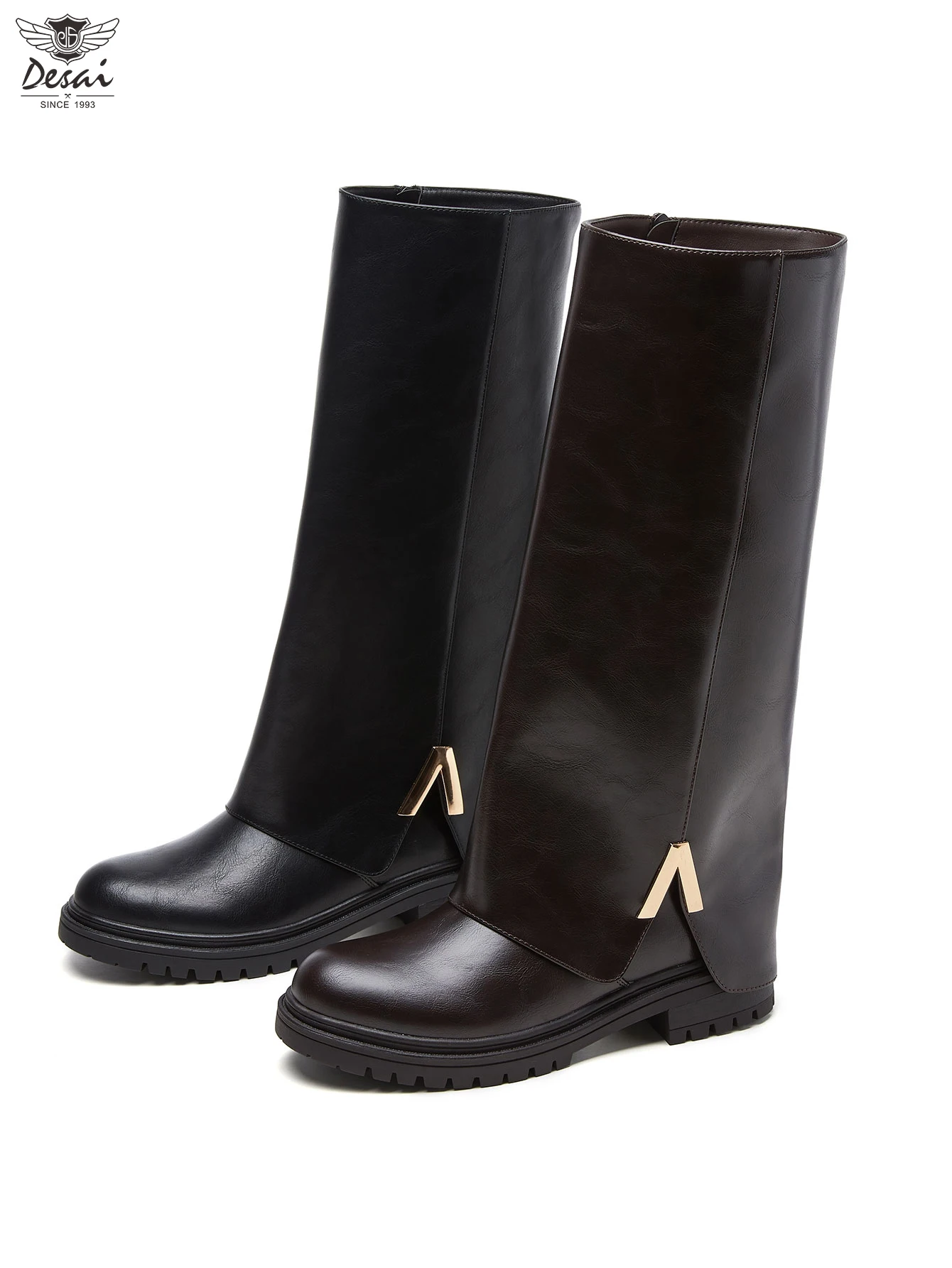 

New Korean Style Vintage Cowboy Knee-High Boots for Women, Niche Design, Premium Sense, Buckle Detail, Slimming & Fashionable, F