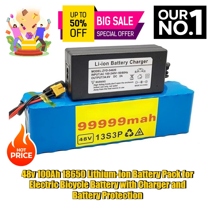 

48v 100Ah 18650 Lithium-ion Battery Pack for Electric Bicycle Battery with Charger and Battery Protection