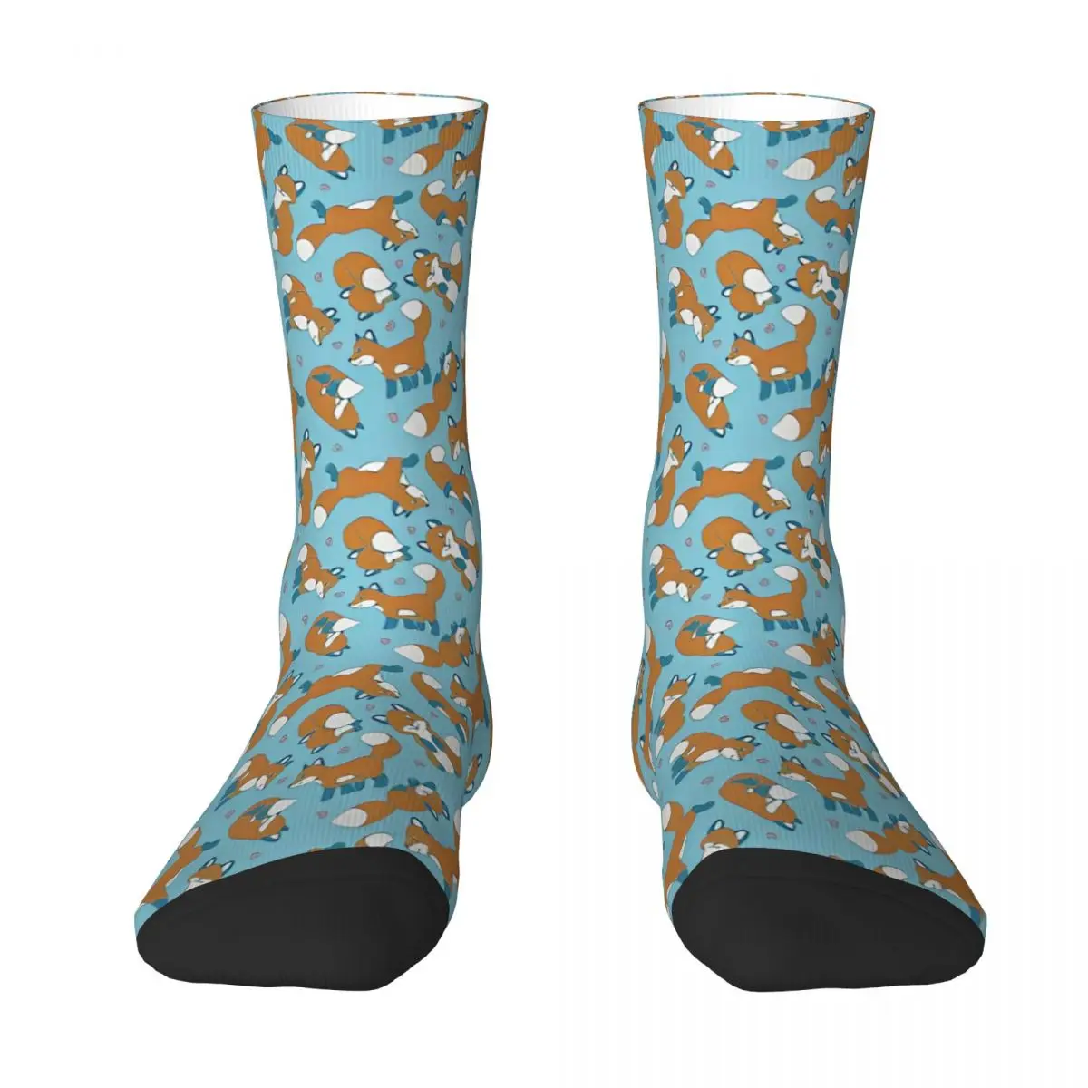 

Winter Warm Retro Women Men All Over The Fox Blue Socks Cute Animal Pattern Sweet Sweat Absorbing Yoga Socks