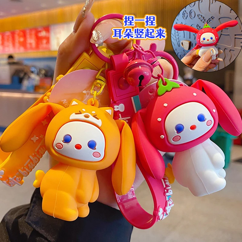 Creative Decompression Squeeze Belly Upright Ear Greedy Rabbit Key Chain Fashion Bag Pendant Keyring Cute Green Frog Keyfob Gift