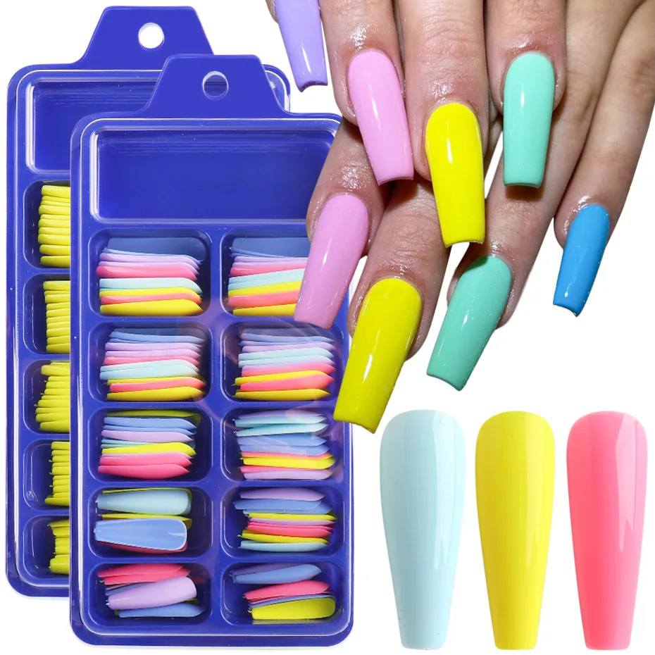 100 pçs rosa falso prego imprensa em unhas acrílico extensão caixão formas dicas de unhas artificial longo cobertura completa ferramentas para unhas