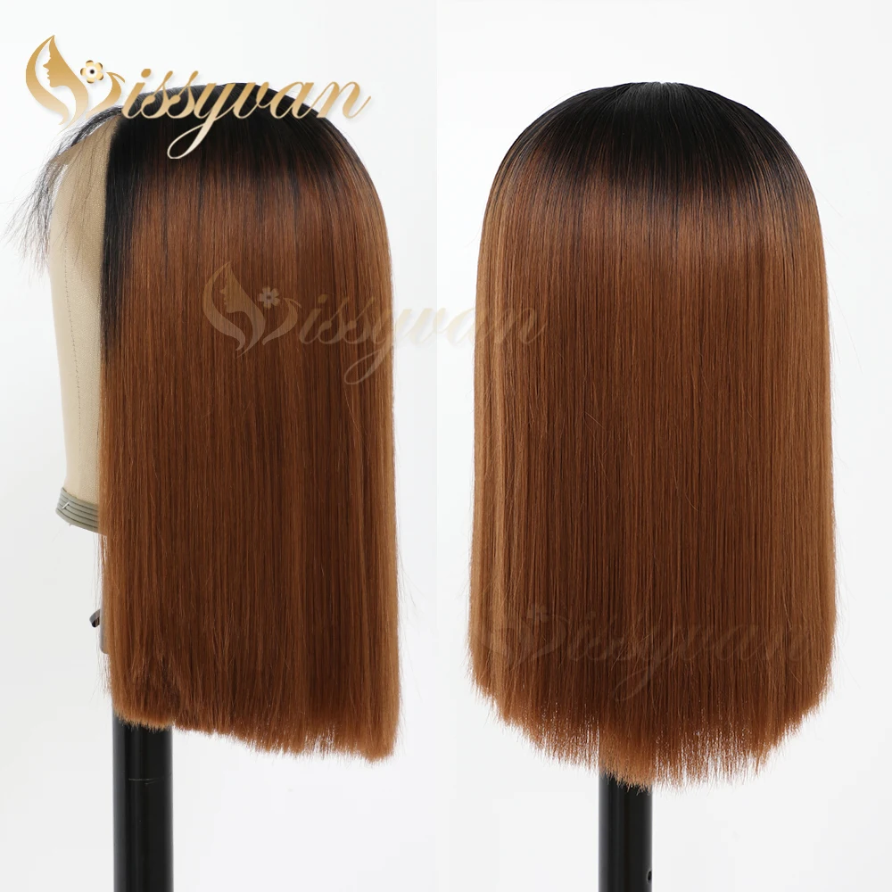 Missyvan Brown Ombre Color Short Bob Hair with Babyhair Synthetic Lace Front Wigs for Black Women