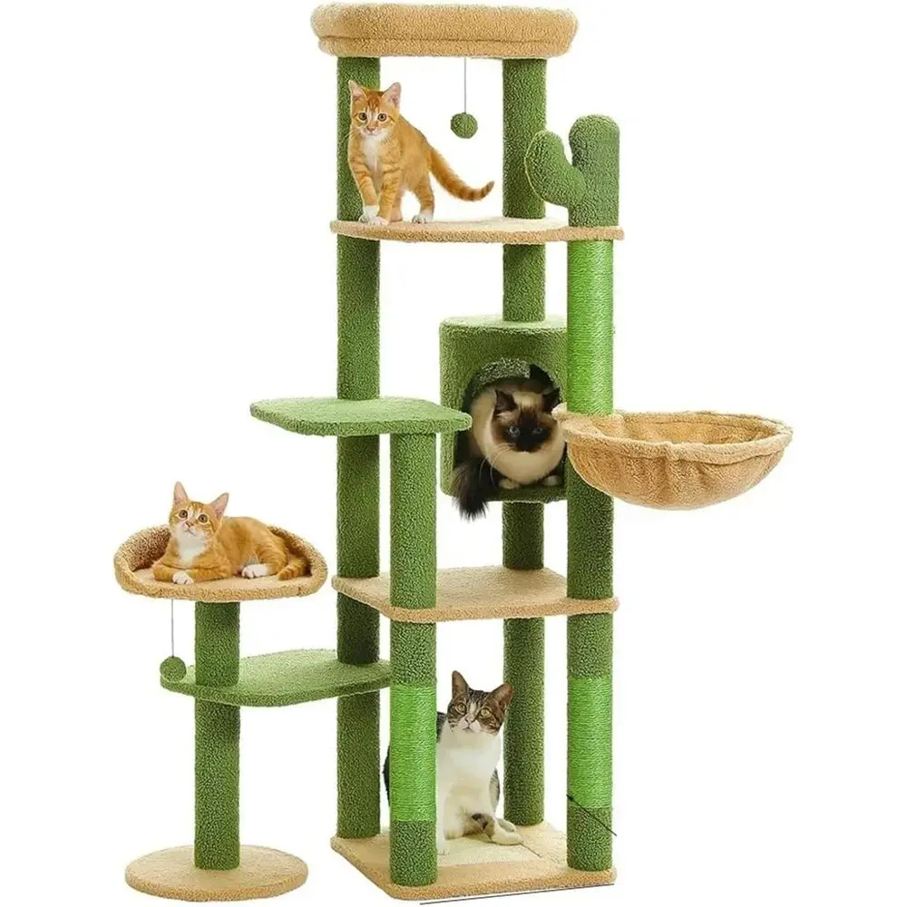 

Большая кошачья лежанка-башня, деревянный комплекс для лазания, интегрированный с кактусом, игрушки для питомцев