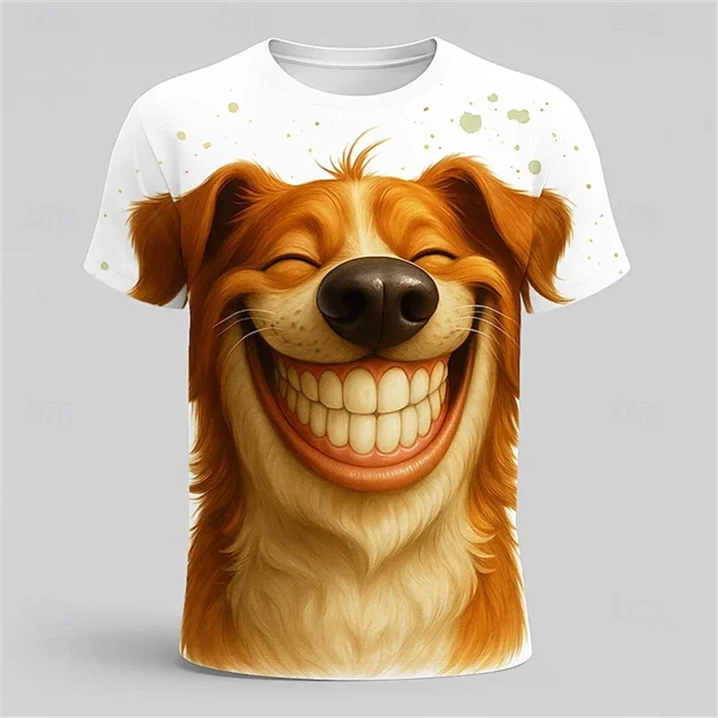 

3D Funny Cartoon Animal Print Men's T-shirt Summer Leisure Fashion Crew Neck Short Sleeve Tops Daily Loose Breathable Streetwear