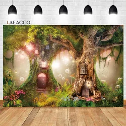 Laeacco Enchanted Forest Backdrop Fairy Tale Garden Magic Mushroom Flowers Girl Birthday Portrait Custom Photography Background