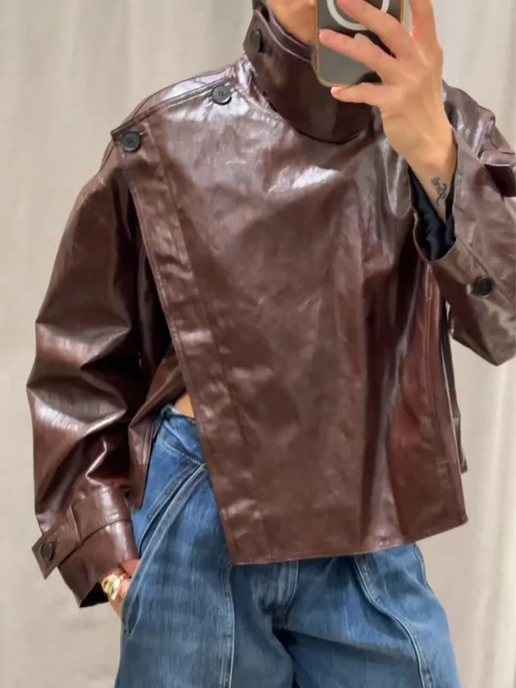 

HH женское осеннее модное универсальное обтягивающее кожаное блестящее пальто с длинными рукавами женское ретро локомотив ветровая повседневная элегантная куртка