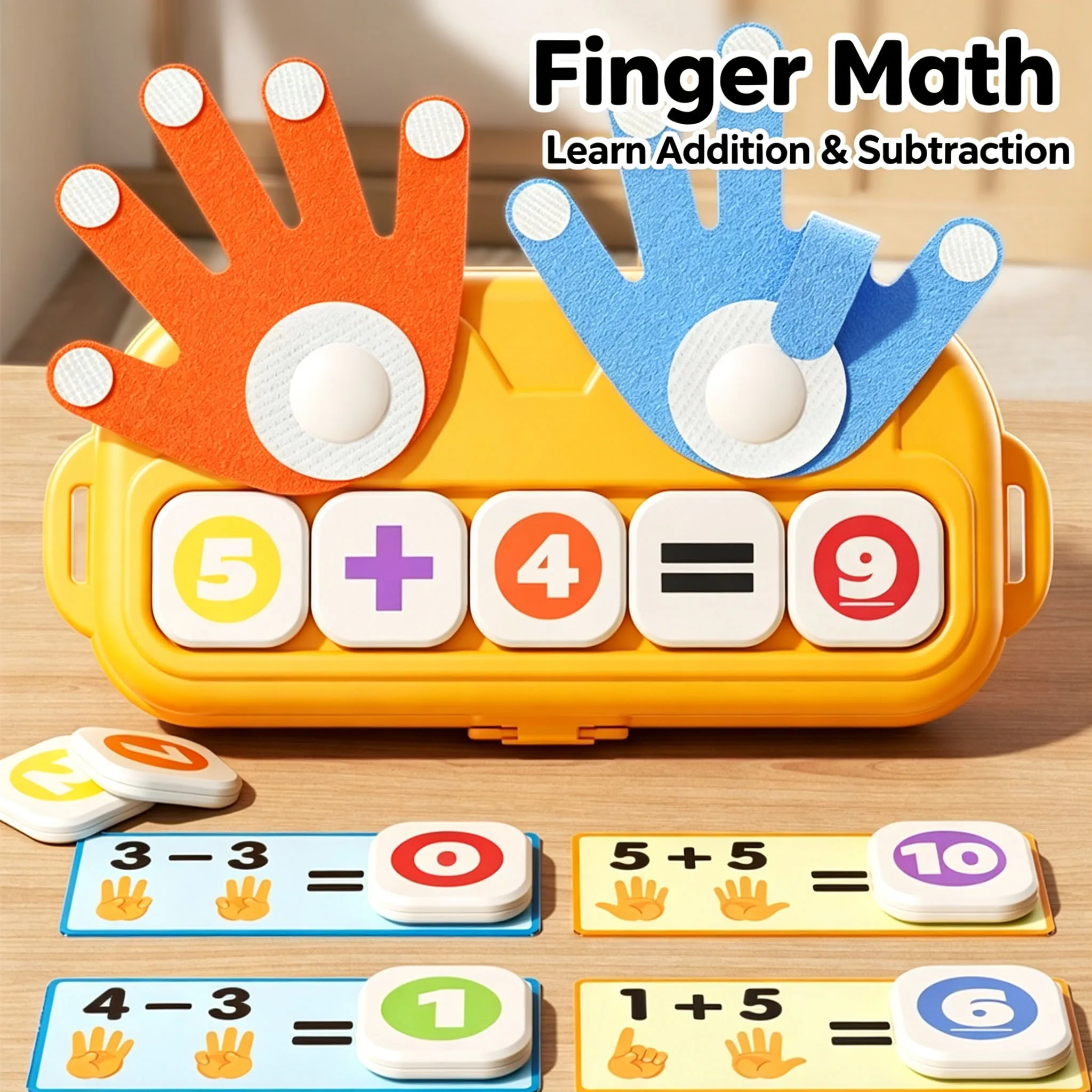 Finger Counting Math Toy For Kids Wooden Number Puzzle Addition Subtraction Learning Set With Storage Box