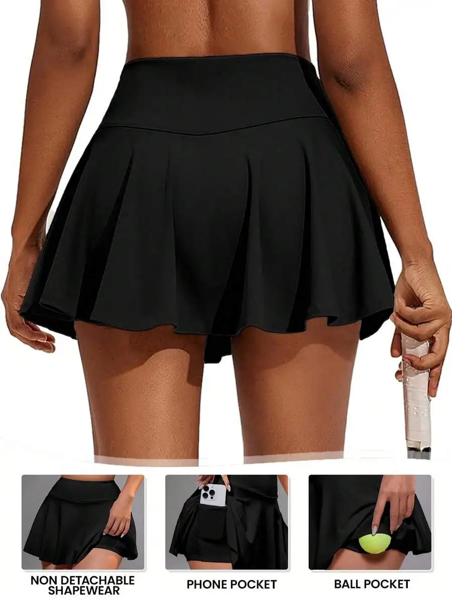 

Women's Athletic Pleated Skirt with Phone & Ball Pockets, High-Waisted, Stretchy Poly Fabric