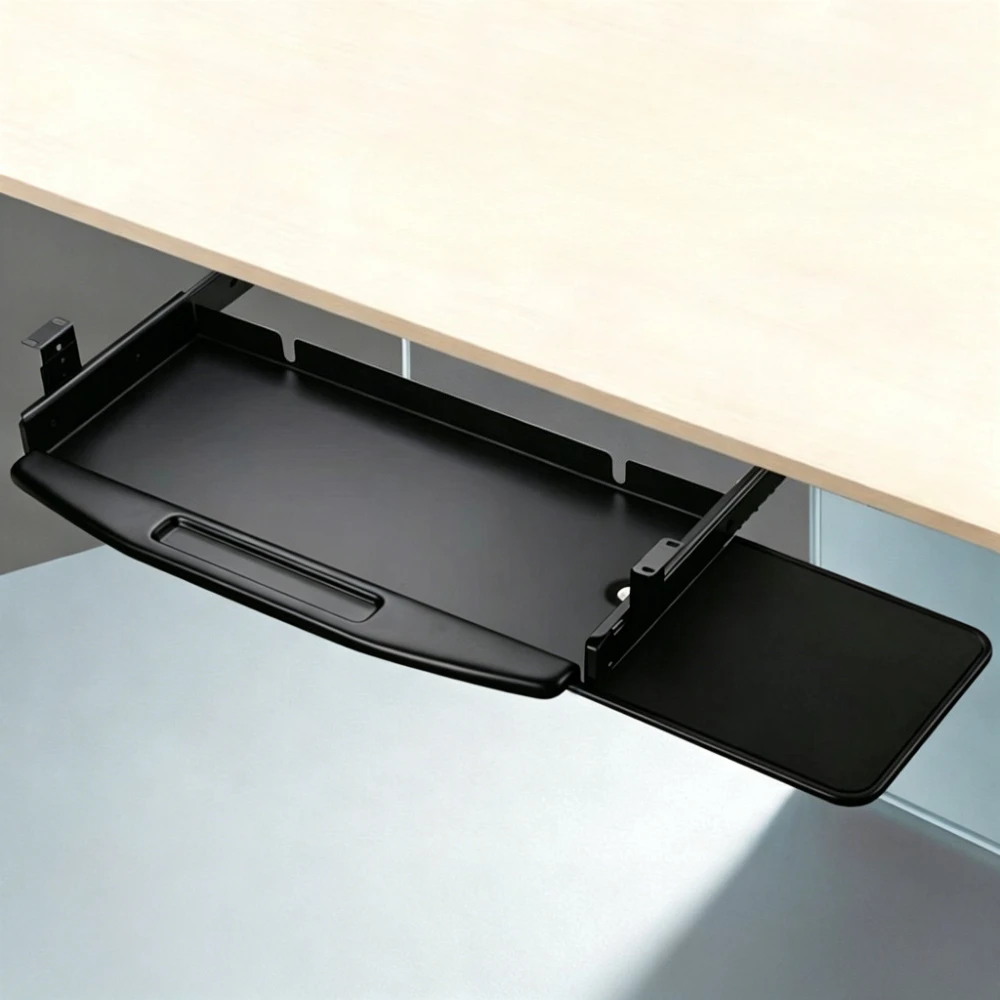 

Under Desk Keyboard Tray Slide Out Drawer, Silent Ball Bearing Slides, Pull Out Computer Stand for Home Office Desk Black Steel