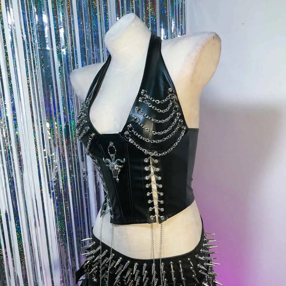 

2026 Kawaii Chain Emo Harajuku Hand Made Teen DIY E-Girls Grunge 90s Punk Rock Club Wear Trendy Eco Gothic Tank Y2K TOPS Goth