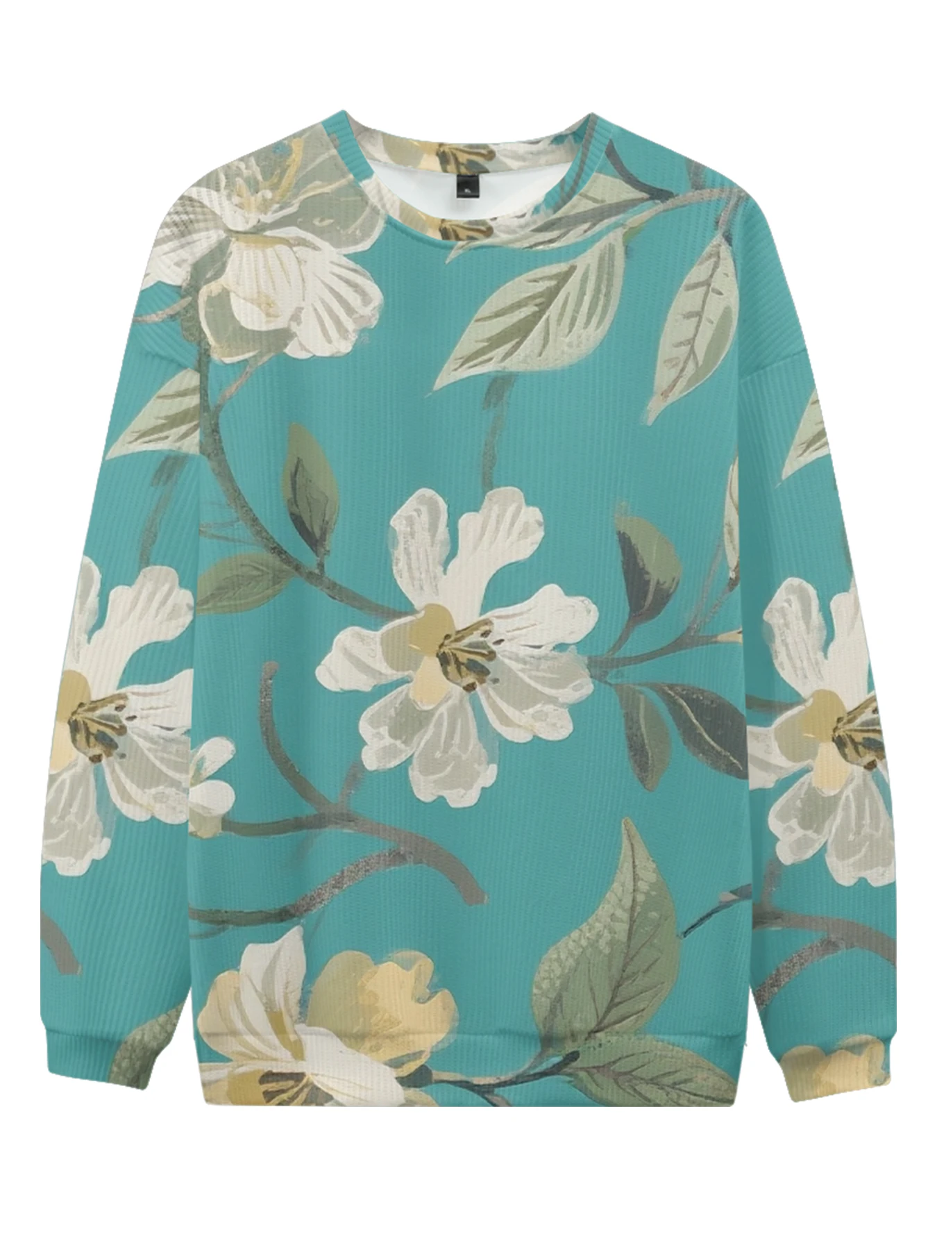 

Soft Blue Crewneck Sweatshirt with Elegant Floral Print Unisex Casual Long Sleeve Top for Spring Autumn Comfortable Daily Wear