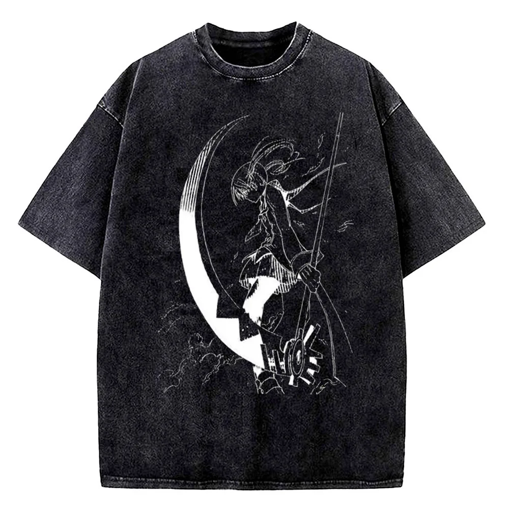 Soul Eater cotton Vintage Washed shirt teen kawaii Colorful Punk hip hop Breathable t shirt kawaii Retro aesthetic Colorful