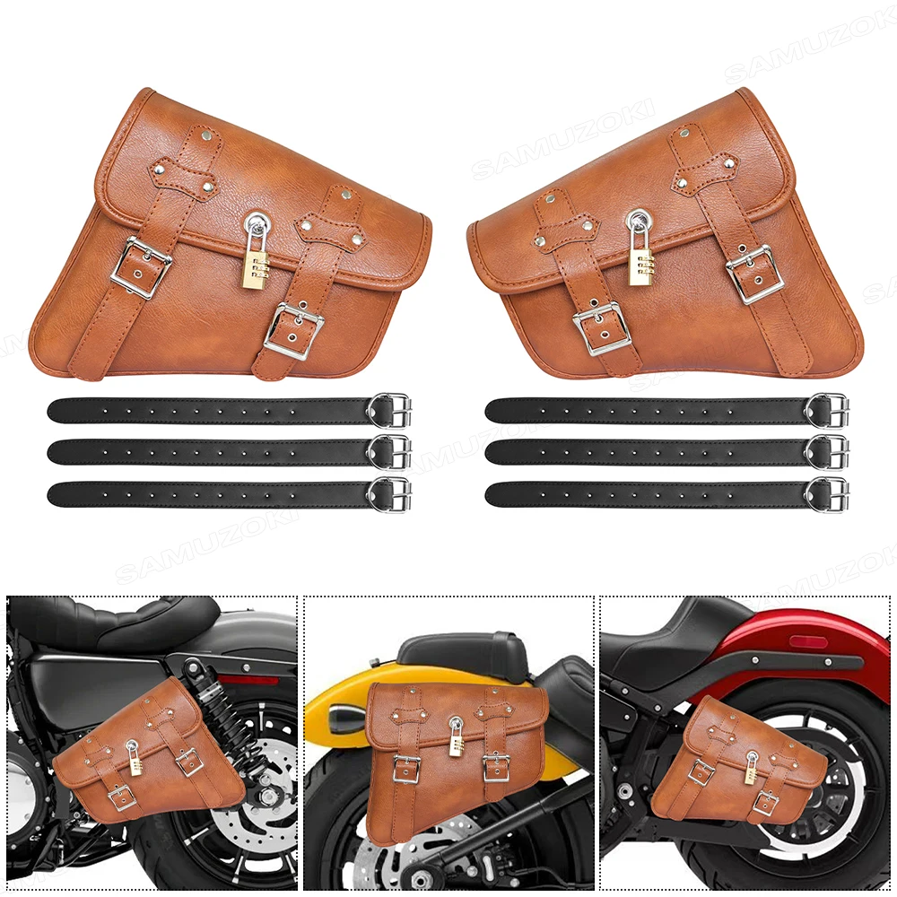 vintage brown motorcycle side-mounted luggage bag made of PU leather universal for most motorcycles and for both left and right