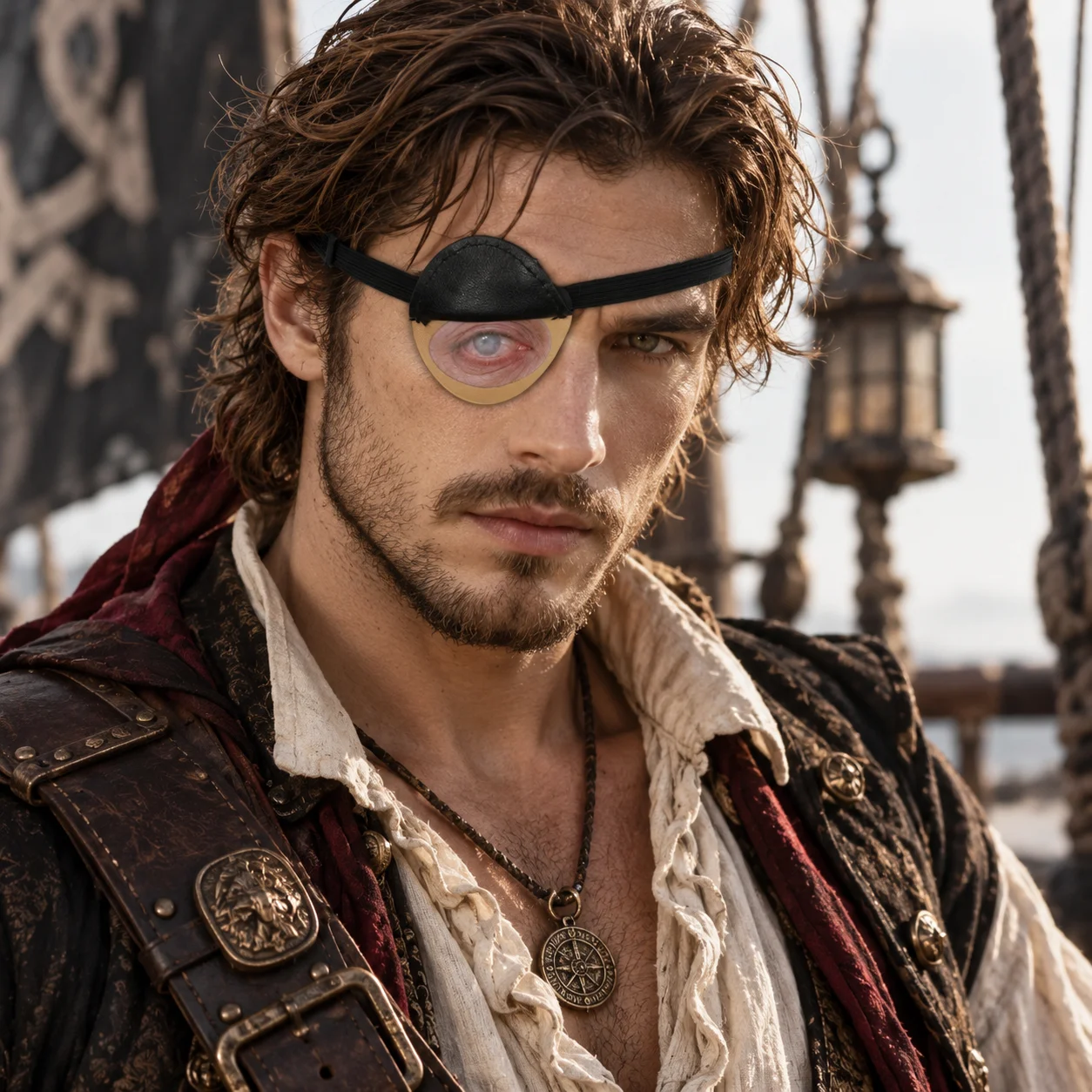 PU Leather Pirate Eye Patches for Adults,  Adjustable Medieval PU Leather Cyclops Eye Mask, Cosplay Face Accessory