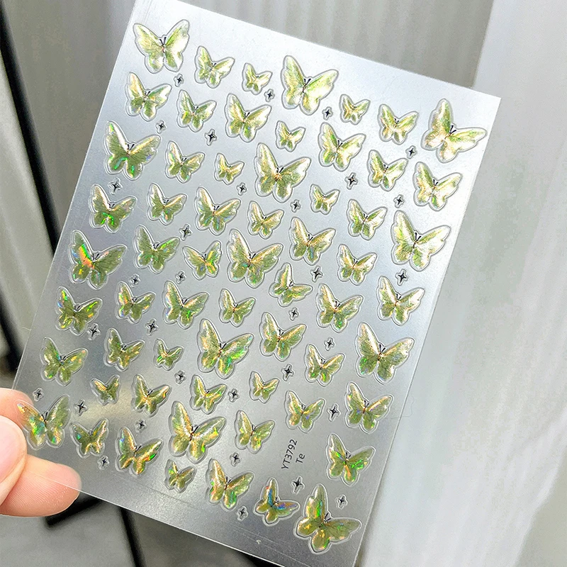 1 Sheet Green Butterfly Nail Art Stickers Self Adhesive Nail Decals Butterfly Nail Decal Shiny Nail Decals Manicure Salon DIY