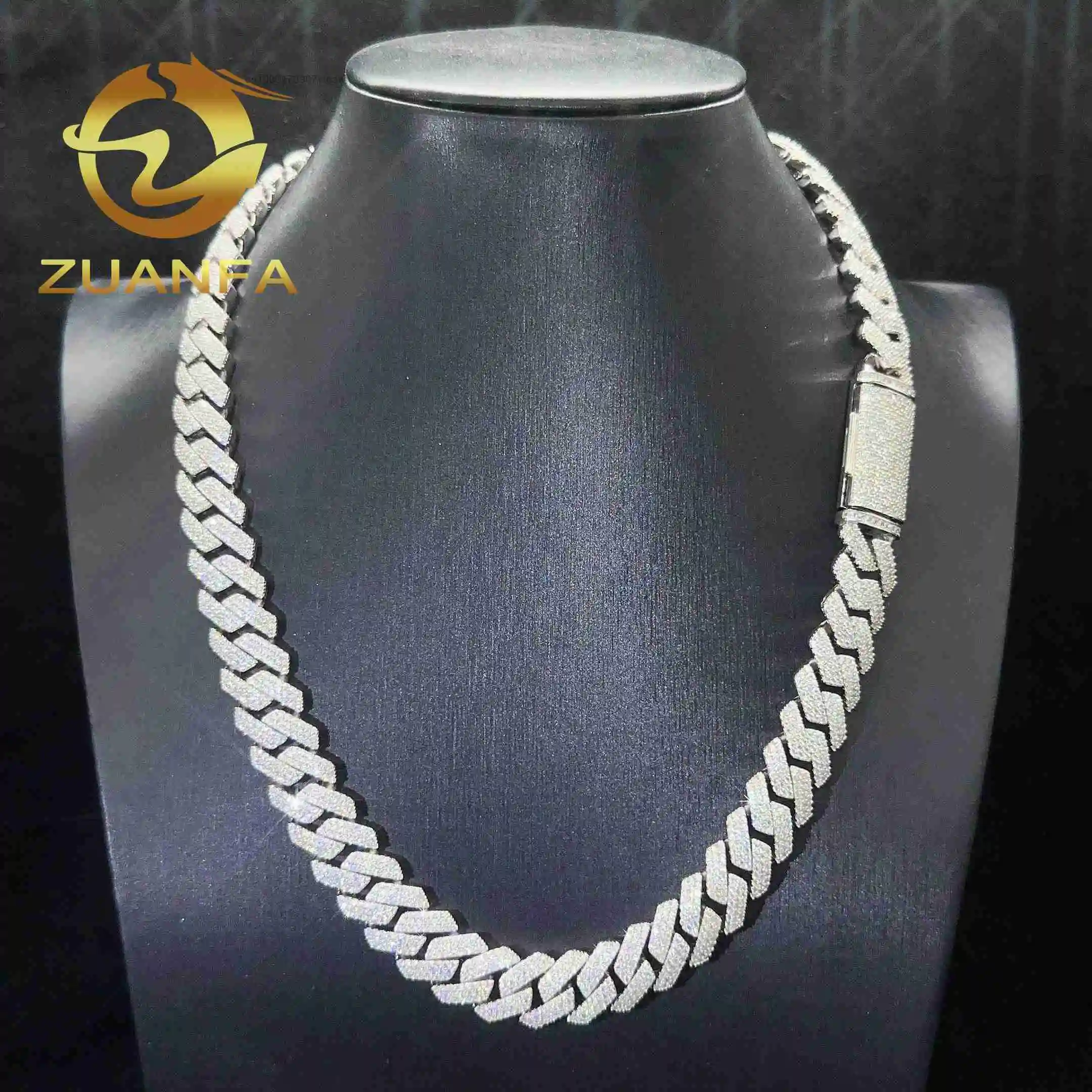 Price Wholesale 14mm 3Rows Moissanite Cuban Chain 925 Sterling Silver Iced Out VVS Men Cuban Link Chain Necklace.