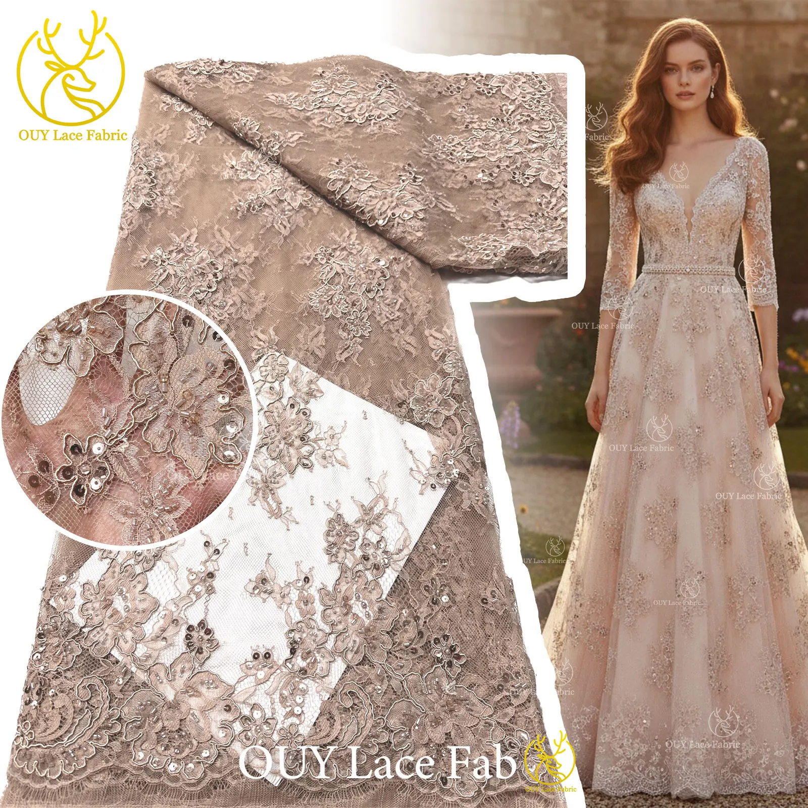 

Изысканная элегантная новая модная ткань из сетки с ручной вышивкой бисером и пайетками, полностью расшитая бисером, для женских свадебных платьев