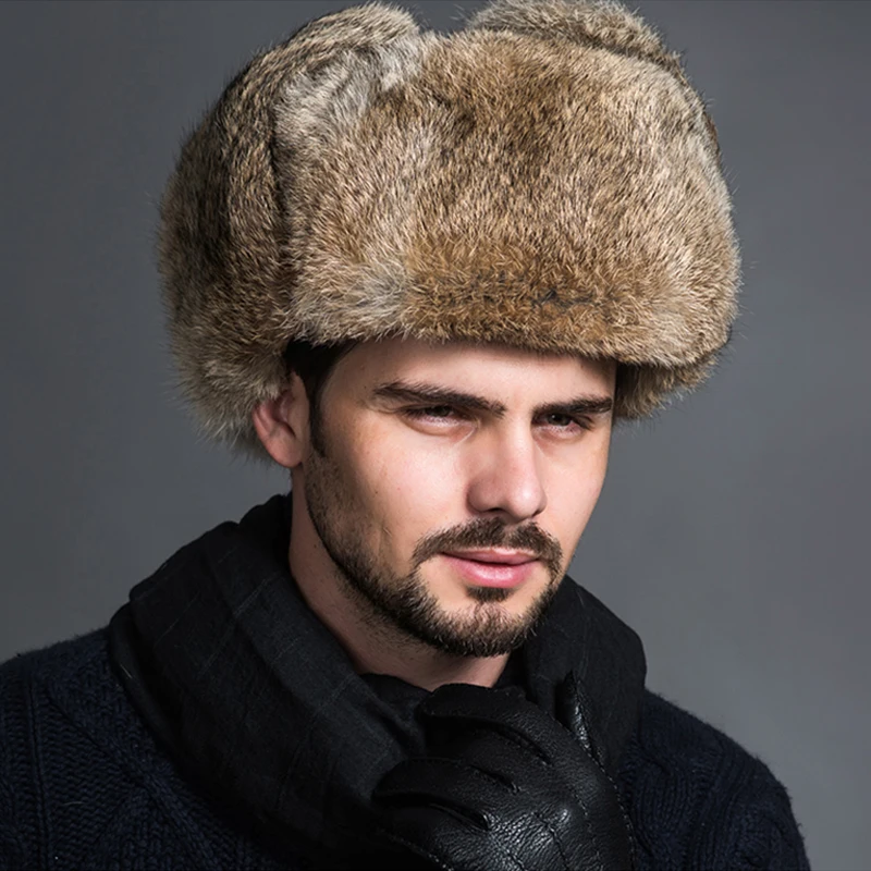 1PC Thick Warm Bomber Hat Men Faux Fur Earflap Trapper Russian Cap Male Winter Plush Hats for Men Windproof Ski Snow Hat Outdoor