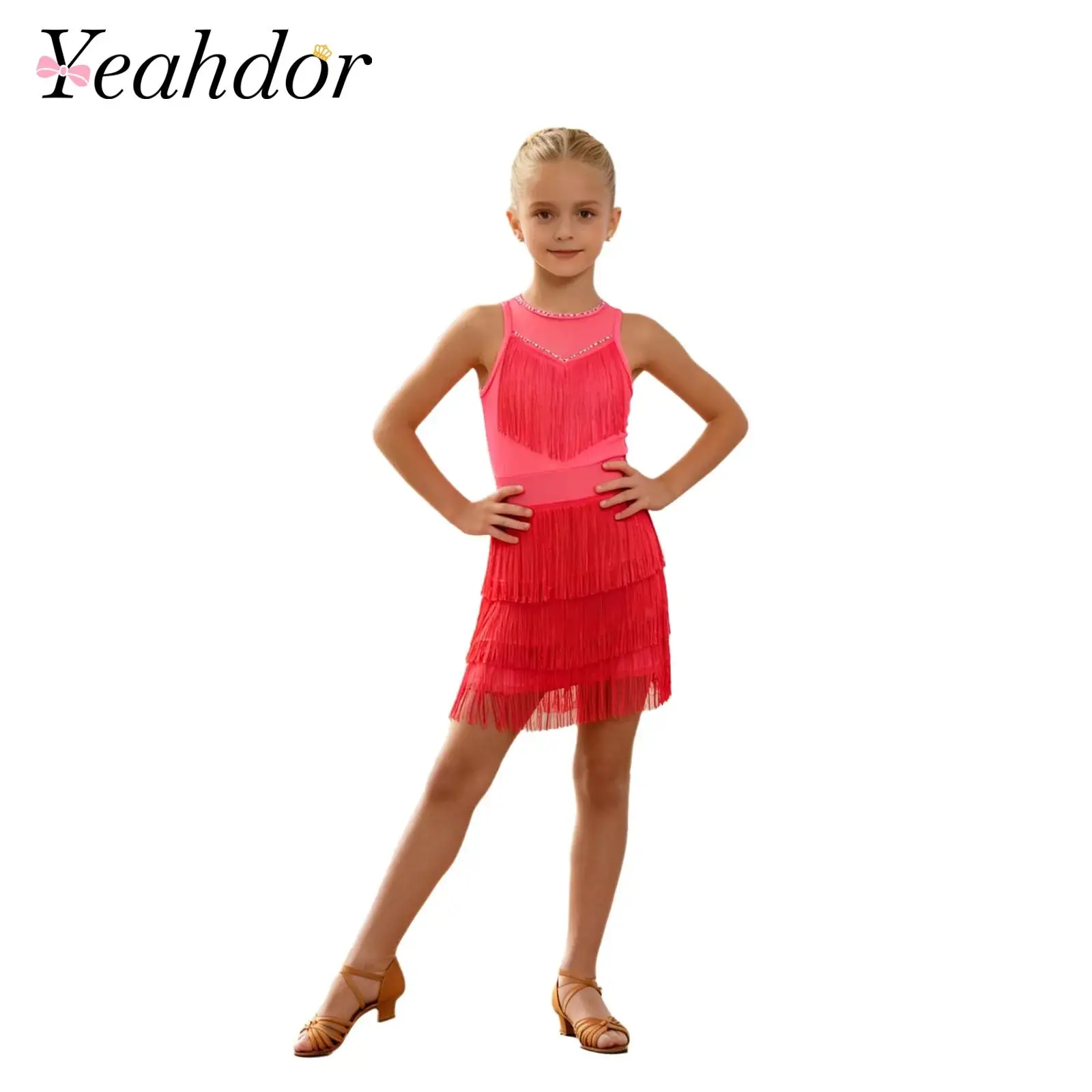 Kids Salsa Cha Cha Tassel Latin Dance Dress Children Ballroom Dancing Costume Competition Rumba Tango Performance Dresses