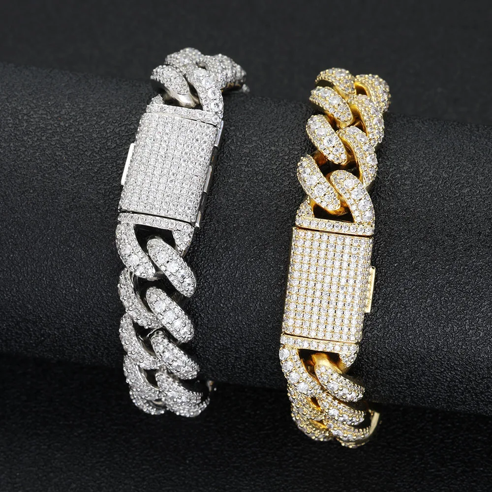 Hip Hop Jewelry 15mm Bubble Cuban Bracelet Women Bling Iced Out Cubic zirconia Cuban Bracelet Men‘s Charms Birthday Gift