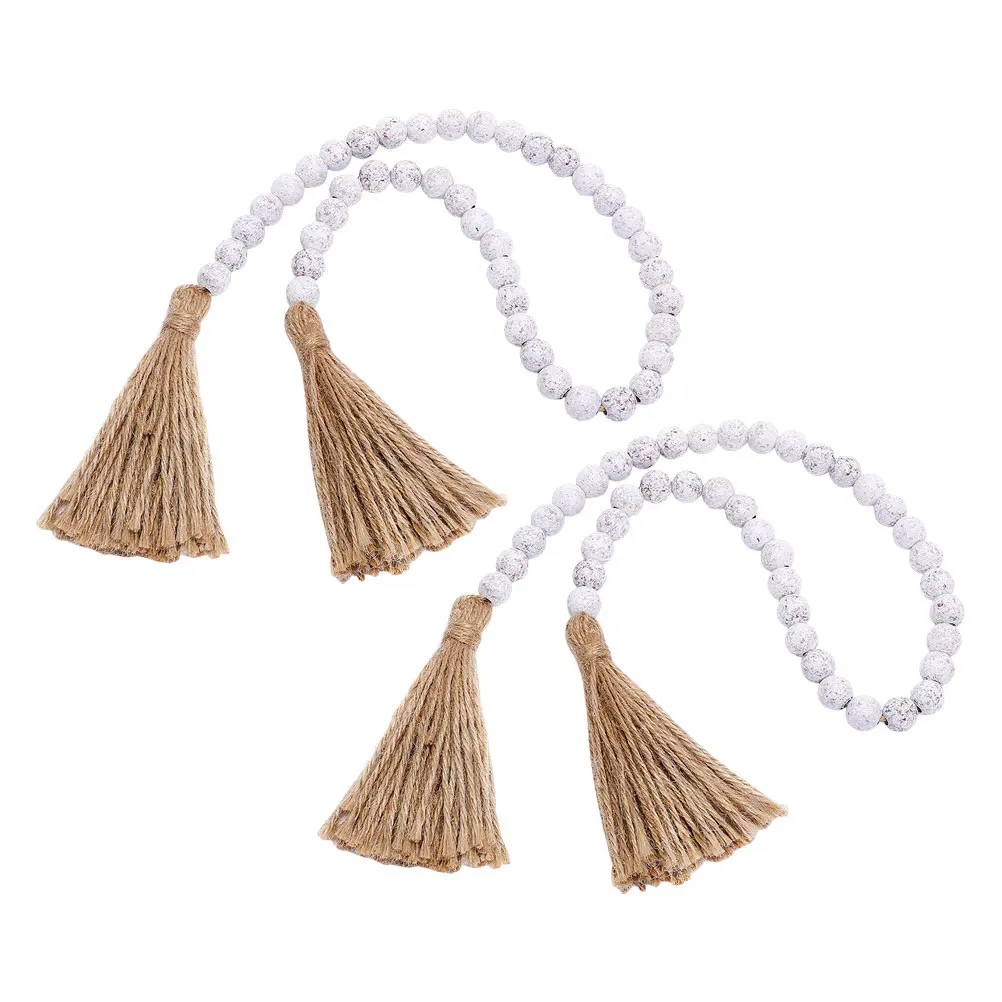 

2pcs Tassel Wooden Beads Garland Blue Black Home Decor Coffee Table Hanging Rustic Farmhouse Wall Decorations Natural Wood Beads