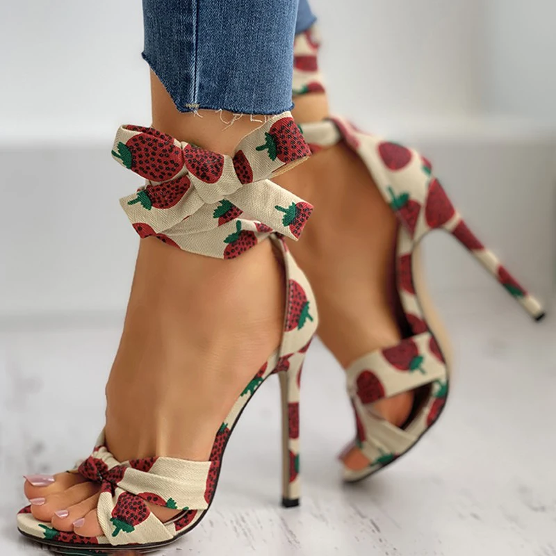 Women High Heels Sexy Ankle Strap Heeled Sandals Fashion Printed Woman Stiletto Shoes Summer Ladies Peep Toe Pumps Sandals 2022