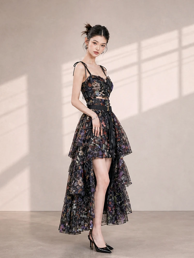 REDDACHiC Aesthetic Cami Dress Warp Skirt Women Matching Set Vintage Hollow Mini Dress Removable Train Vacation Summer Clothes