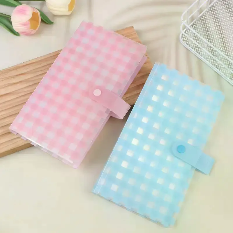 Grid Photo Album Card Holder Snap Button Transparent Pocket Collect Book
