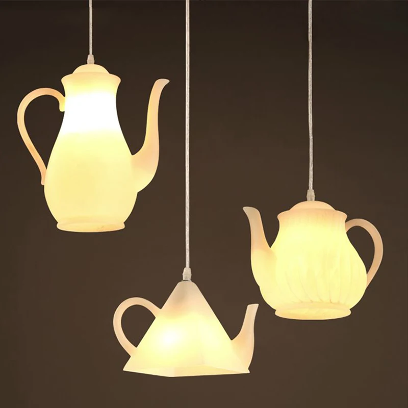 

Modern Ceramic LED Single Head Teapot Chandelier Nordic Tea Restaurant Resin Teapot Bar Chandelier Creative Fashion Lighting