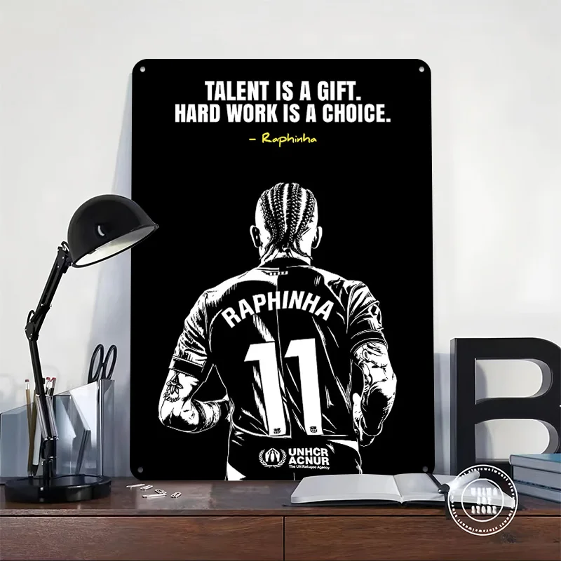 Raphinha Quote and Illustration Personalized 3D Textured Metal Poster Wall Art Tinplate Sign for Home Decor Items Funny Signs