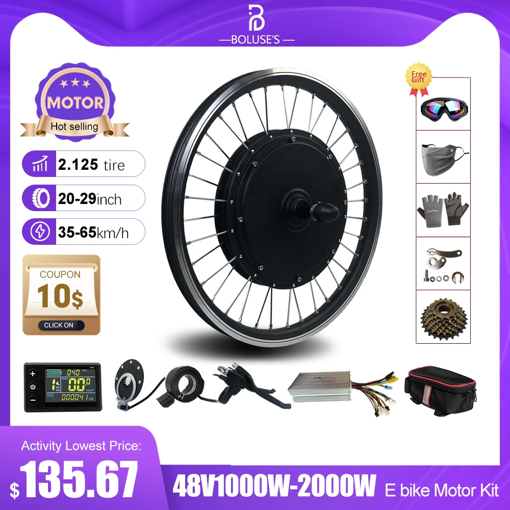 48V1000W1500W2000W Electric Bicycle Conversion Kit Brushless Gearless Wheel Hub Motor Rear Rotate Dropout 135mm 20-29inch700C