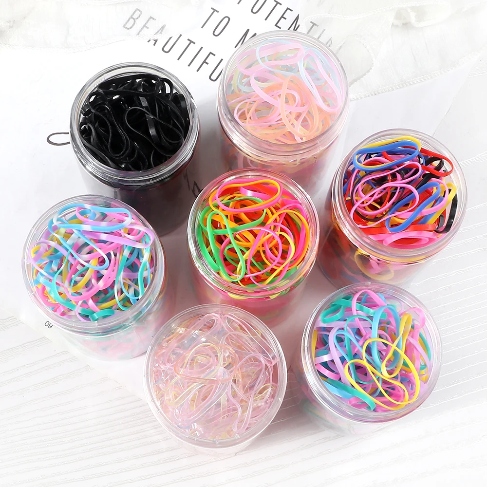 1000/2000Pcs/Set Cute Girl Colourful Thick Rubber Bands Ponytail Holder Children Elastic Transparent Disposable Hair Accessories