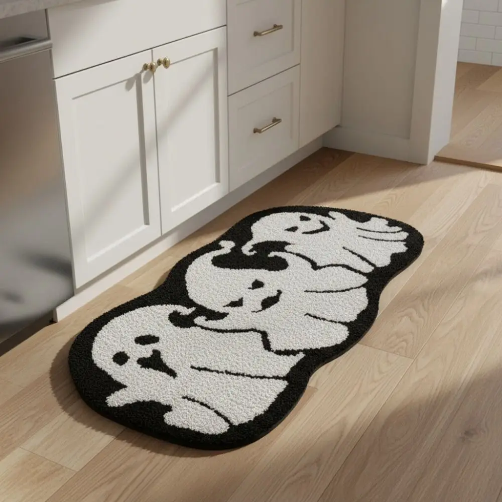 Faux Cashmere Halloween Unwelcome Bat Doormat Non-slip Water-absorbent Halloween Decorative Carpet Cartoon Gothic Spider Web Rug