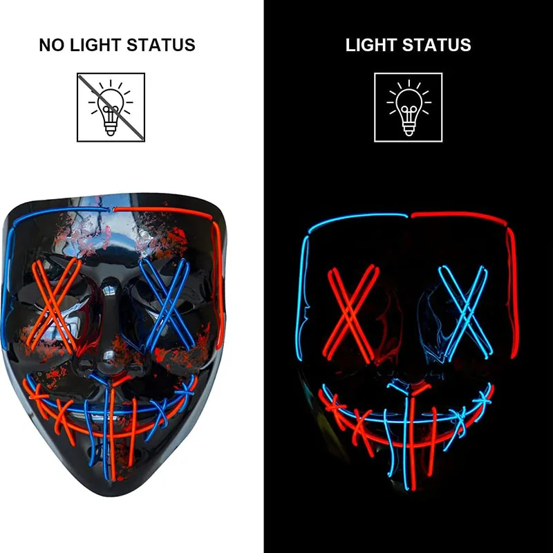 Maschera per travestimento luminosa spaventosa colorata senza fili Maschera di spurgo luminosa a LED Masquerad Maschera per il viso illuminata Uomo Donna Puntelli Cosplay