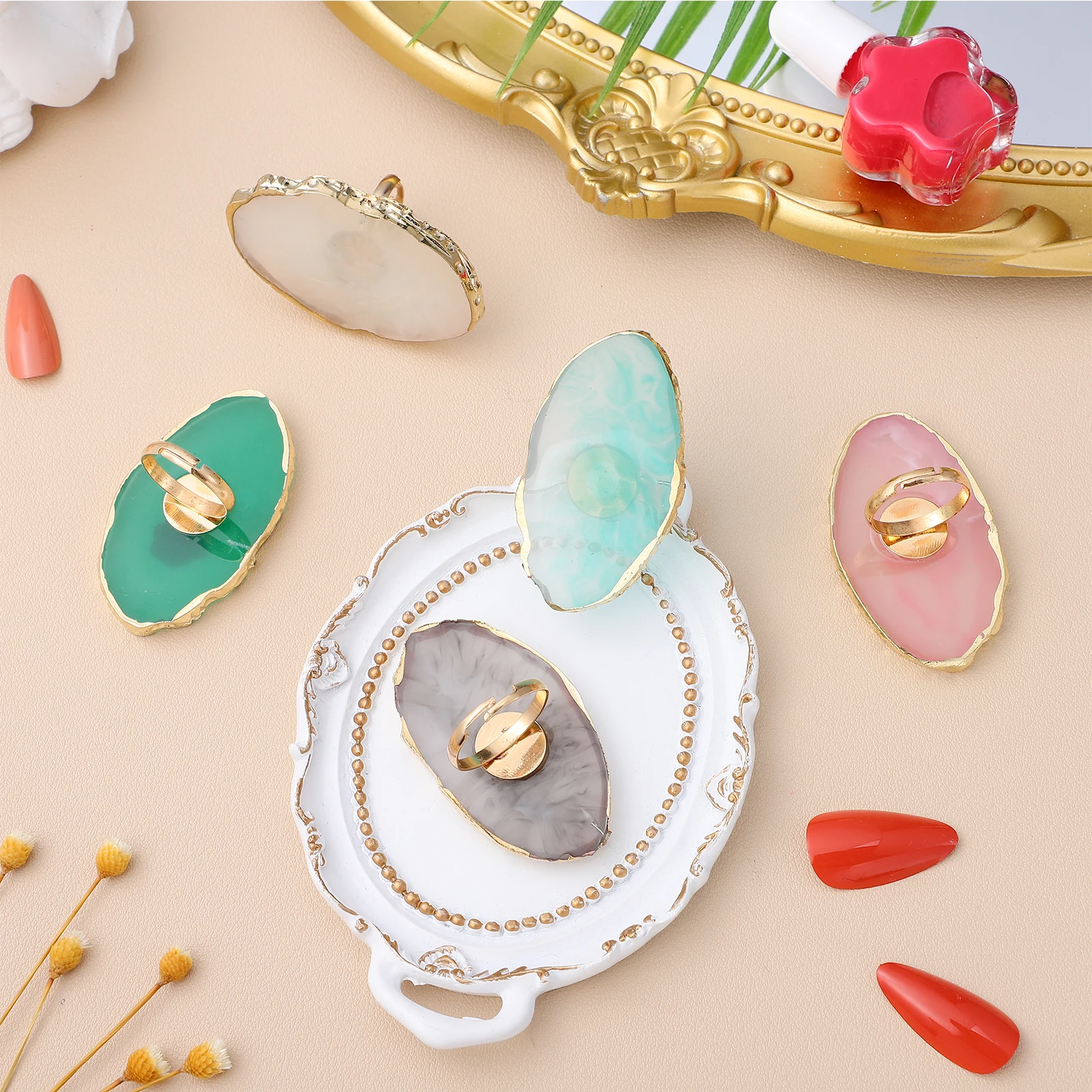 

5Pcs Resin Agate Nail Art Palette Smooth Texture Easy Clean Display Photo Props Manicure Tool for Shop Manicure Palette