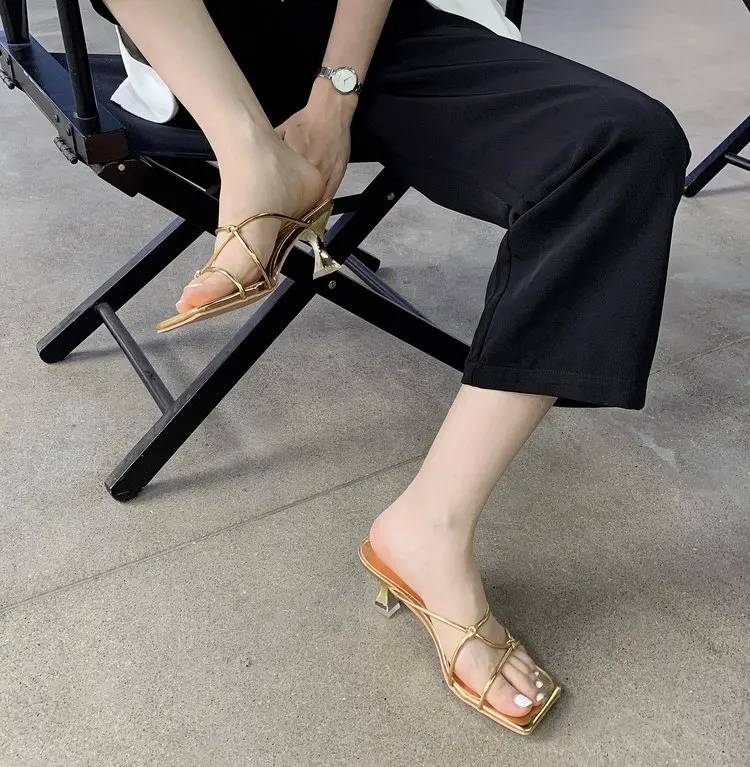 2023 Summer Open Toe High Heel Women Slippers Fashion Female Outdoor Thin Heel Sandal Slip on Cross Strap Slides Sexy Pumps