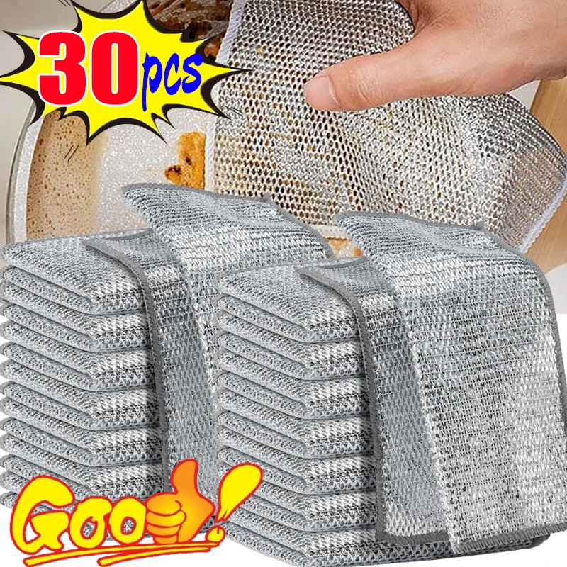 Magic Dishcloth Silver Wire Cleaning Cloth Thickened Non Stick Oil Microfiber Kitchen Dish Washing Towel Steel Wire Rags Cloths