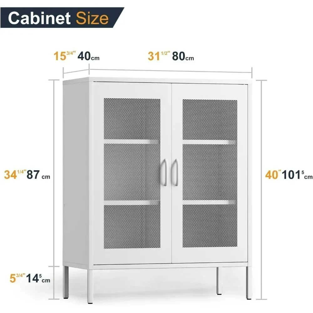YQXH Metal Storage Cabinet with 2 Mesh Doors,Metal Locker Storage Cabinet with Adjustable Shelves,Coffee Bar for Pantry, Kitche
