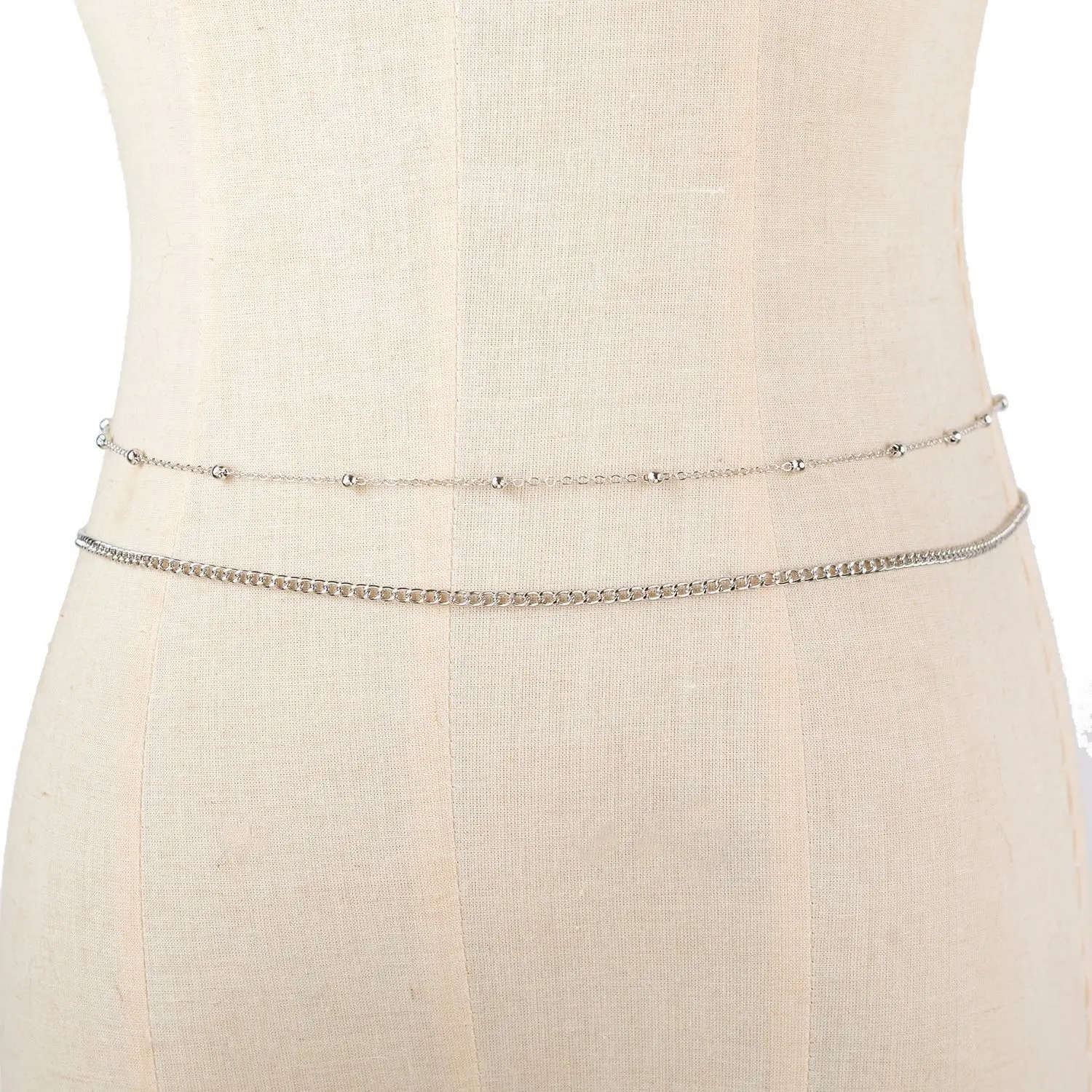 Fashionable and Sexy Round Bead Chain Double Waist Chain Simple Metal Thick Chain Body Chain Women\'s Belly Waist Decoration