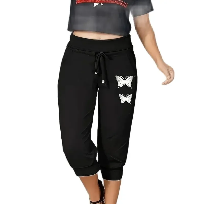 

New chic butterfly printed calf-length pants Fashion Pants for Womens Black Pantalones Mujer Pantalon Femme Jogger Trousers