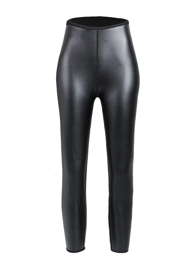 Cool woman New style Faux Leather Leggings Stretch Pleather Pants Body Shaper Waist Trainer Control panties Shapewear Long Pants