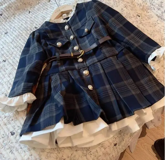 autumn and winter new girls' dress sweet college style versatile children's plaid long sleeved dress