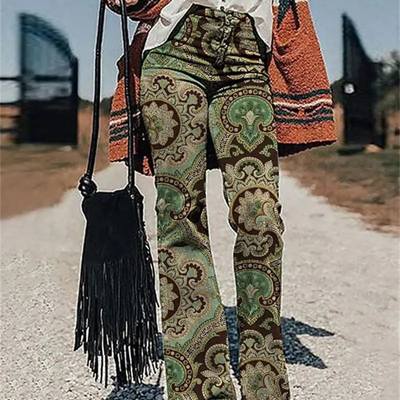 

2023 New Women's Loose Casual Long Pants Side ket Wide Leg Pants 3D Print Hong Kong Sle Polyester Fabric Ladies Jeans