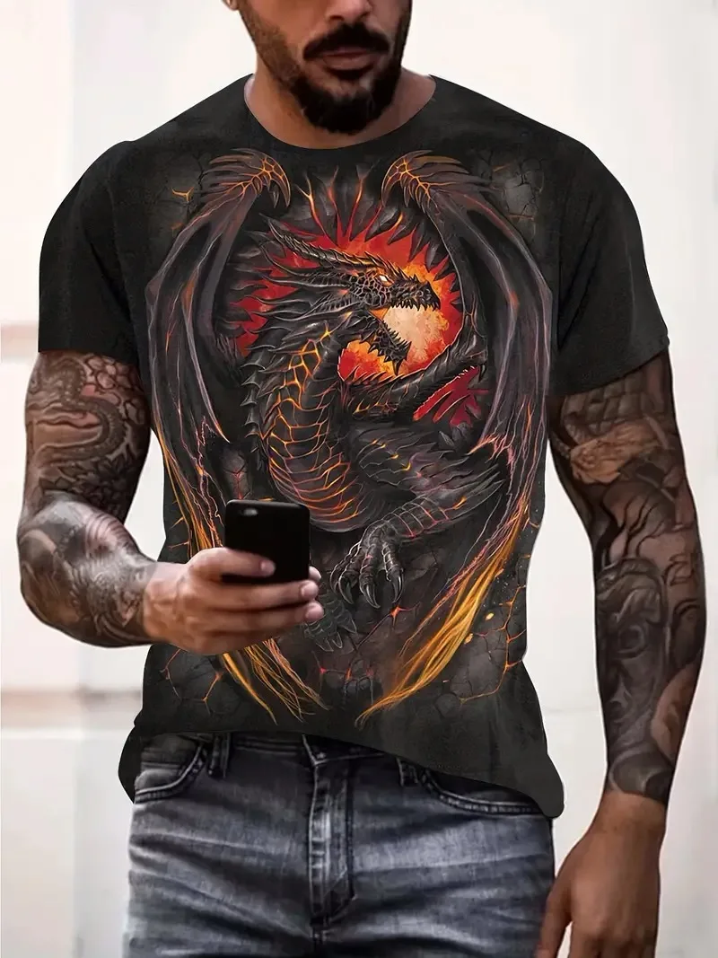 Designer Men T Shirt 3D Printed Dragon Cool Short Sleeve Round Neck Tee Shirts Streetwear Harajuku Fashion Tops Men\'s Clothing