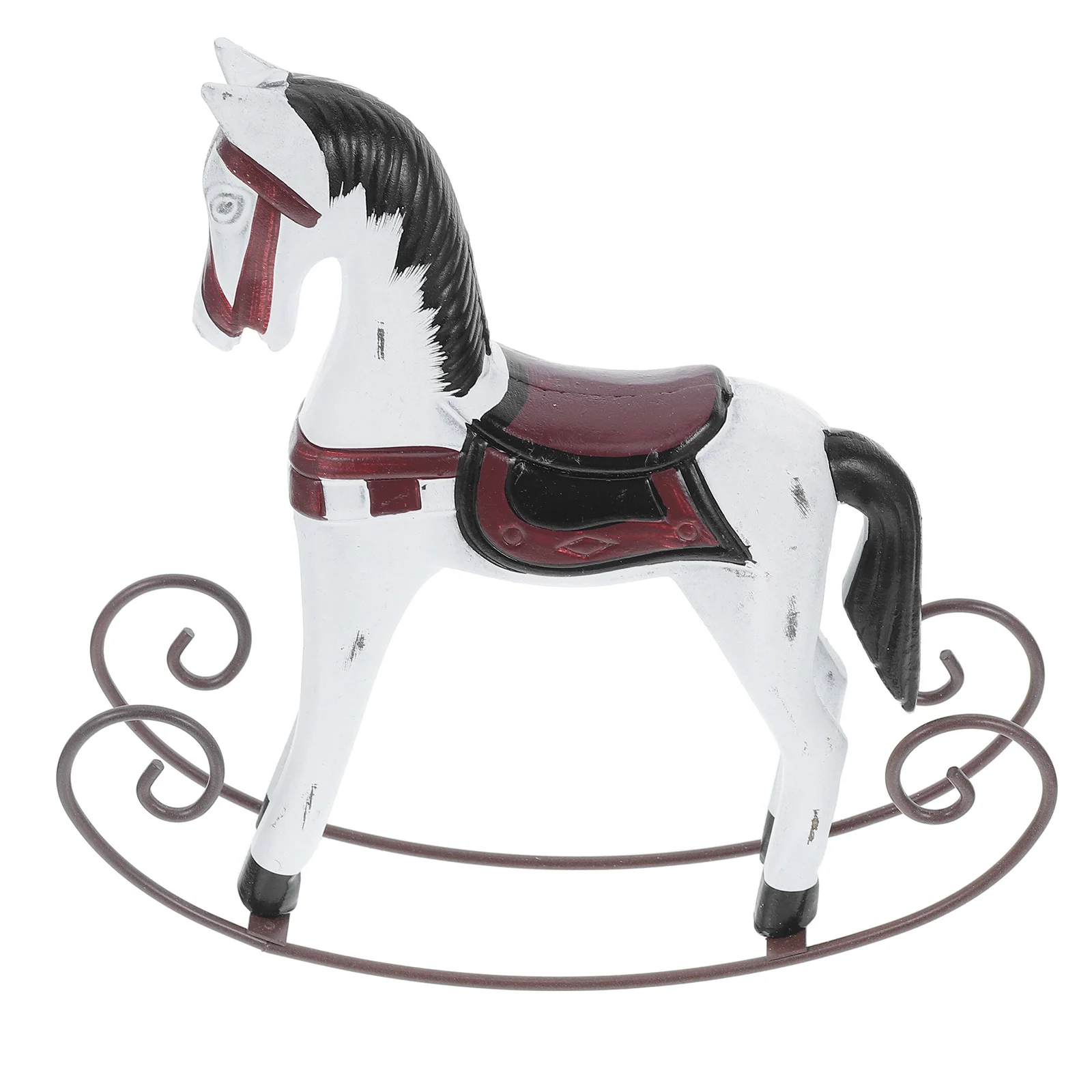 Estatua de escritorio rústica de caballo balancín Vintage de madera, decoración de granja blanca y roja desgastada para estantería, oficina y sala de estar